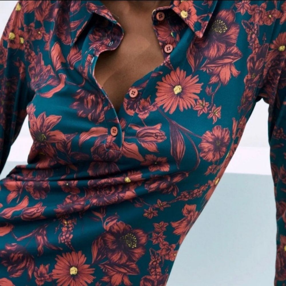 NWT Zara Floral Collared Long Sleeve Dress